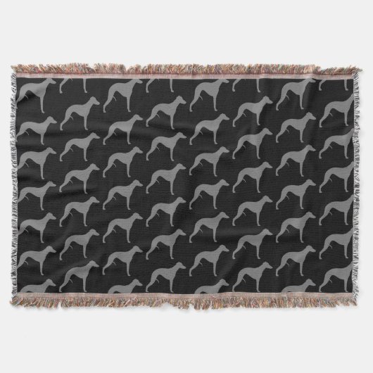 Whippet Dog Silhouetten Patroon Zwart en Grijs Deken (Voorkant)