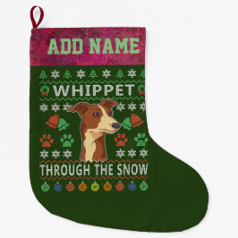Whippet door de sneeuw met lomp kerstmis grote kerstsok