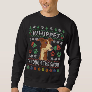 Whippet door de sneeuw met lomp kerstmis trui