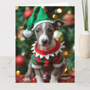 Whippet Elf Puppy Kerst Kaart