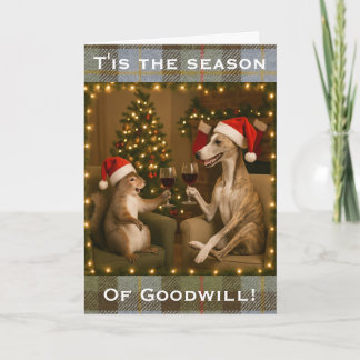 Whippet en eekhoorn Kerst wenskaart Kaart