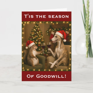 Whippet en Eekhoorn Kerstgroet kaart