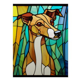 Whippet Glas-in-lood Hondenportret Perfect Poster