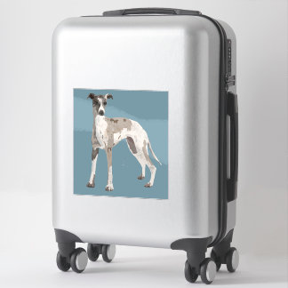 Whippet grijs en wit, blauwe achtergrond sticker