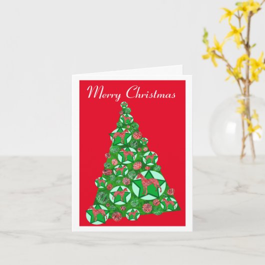 Whippet Honden Silhouet Kerstboom Rood Kaart (Gele Bloem)