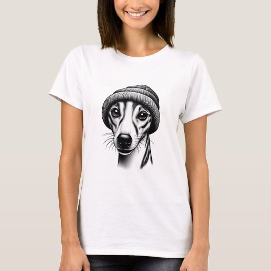 Whippet in een muts t-shirt (Voorkant)
