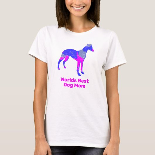 Whippet/Italiaans Greyhound Dog Silhouette Pink Bl T-shirt (Voorkant)