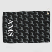 Whippet Italiaans Grijs Hond Silhouette Y&B Grid Z Golfhanddoek (Horizontaal)