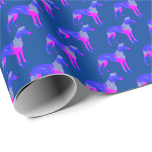 Whippet Italiaanse Windhond Silhouette P&B Blauw Cadeaupapier