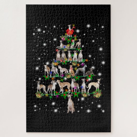 Whippet-kerstboom bedekt door vlieglicht legpuzzel (Verticaal)