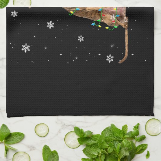 Whippet-kerstmis met lichte staart voor Kerstmis Theedoek (Gevouwen)