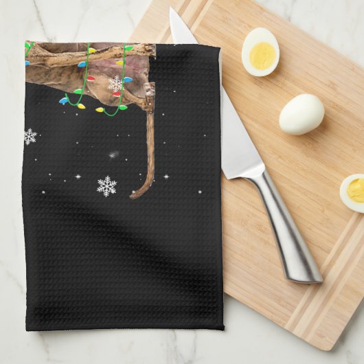 Whippet-kerstmis met lichte staart voor Kerstmis Theedoek (Quarter Fold)