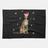 Whippet-kerstmis met lichte staart voor Kerstmis Theedoek (Horizontaal)