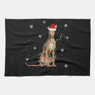 Whippet-kerstmis met lichte staart voor Kerstmis Theedoek