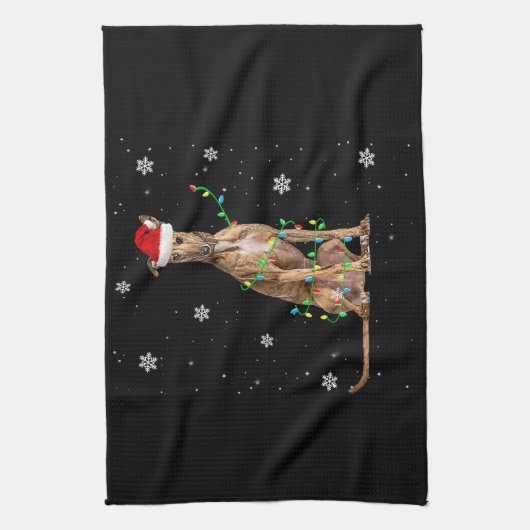 Whippet-kerstmis met lichte staart voor Kerstmis Theedoek (Verticaal)