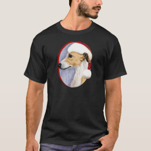 Whippet-kersttan en witte kerstman t-shirt