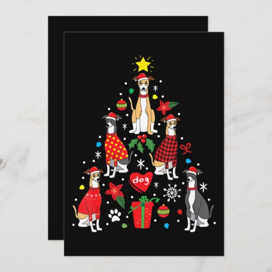 Whippet Kerstversiering Boom Grappige Hond Mama Pa Kaart (Voorkant / Achterkant)