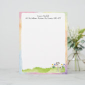 Whippet Letterhead 8.5"x 11"Aquarelontwerp Briefhoofd (Staand voorkant)