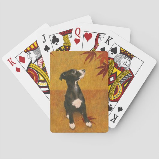Whippet puppy op gouden speelkaarten (Achterkant)