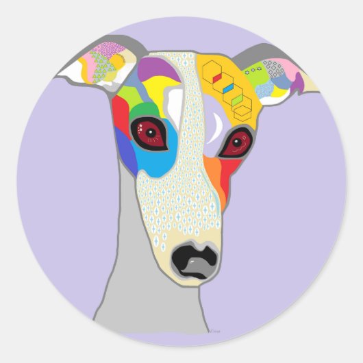 WHIPPET RONDE STICKER (Voorkant)