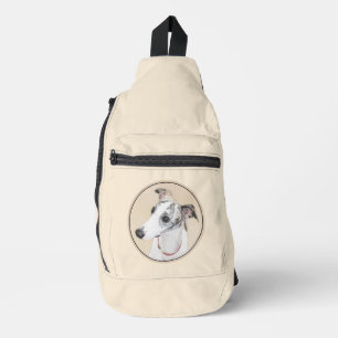 Whippet Schilderij Brindle White Originele Hond Ar Sling Bag