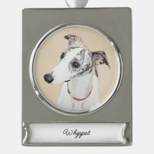Whippet-schildering - Cute Original Dog Art Silver Verzilverd Banner Ornament