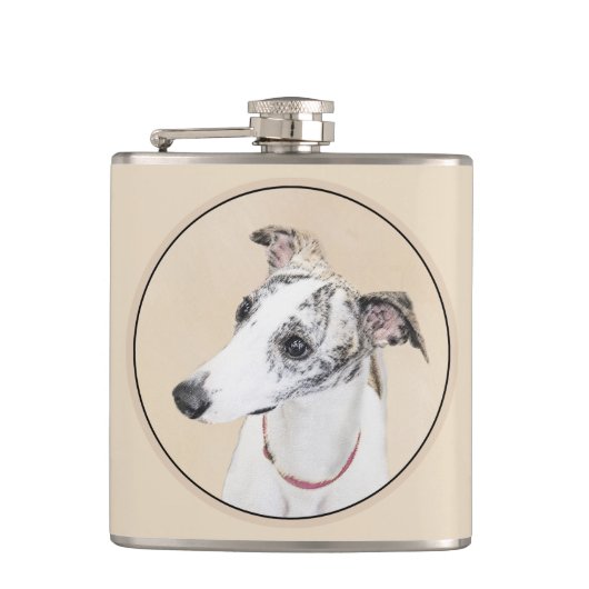 Whippet-schildering - Kute Original Dog Art Heupfles (Voorkant)
