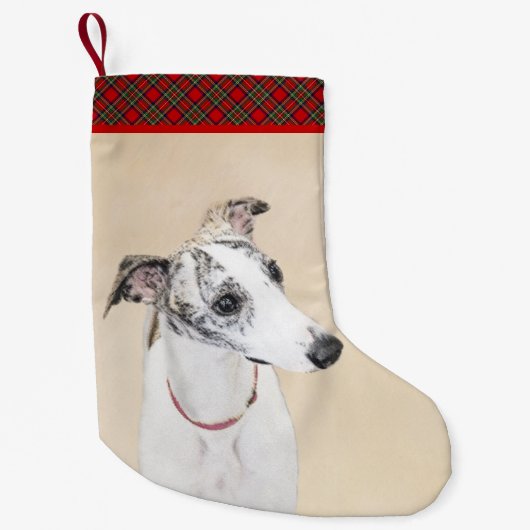 Whippet-schildering - Kute Original Dog Art Kleine Kerstsok (Voorkant)