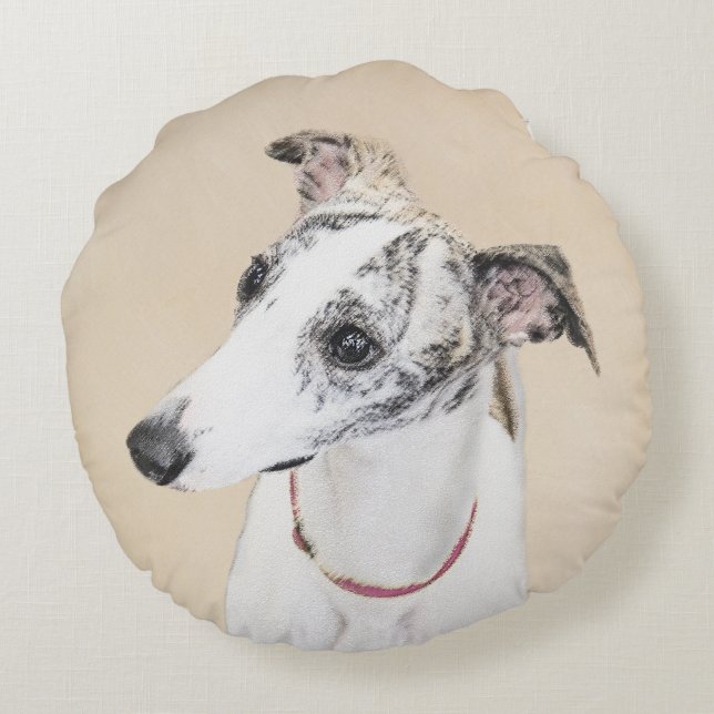 Whippet-schildering - Kute Original Dog Art Rond Kussen (Achterkant)