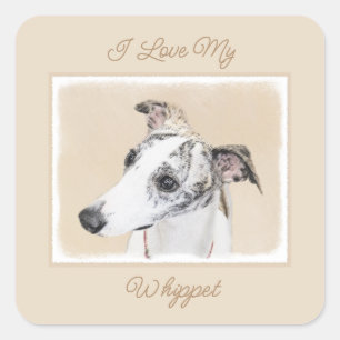 Whippet-schildering - Kute Original Dog Art Square Vierkante Sticker
