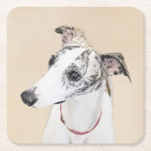Whippet-schildering - Kute Original Dog Art Vierkante Kartonnen Onderzetter