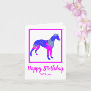 Whippet Silhouette Chien rose Drôle Carte d'Annive