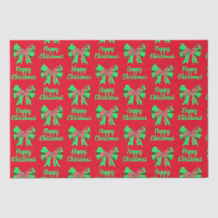 Whippet Silhouette Red Kersthond & Green Bow Tissuepapier