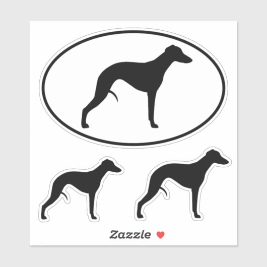 Whippet Silhouetten Ovaal en Die Cut Sticker Set (Vel)