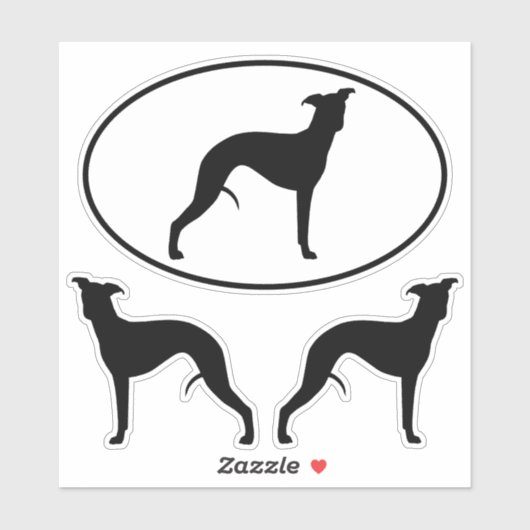 Whippet Silhouetten Ovaal en DieCut Vinyl Stickers (Vel)