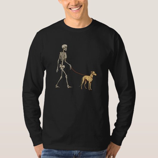 Whippet Skeleton Dog Walking Halloween Dog T-shirt (Voorkant)