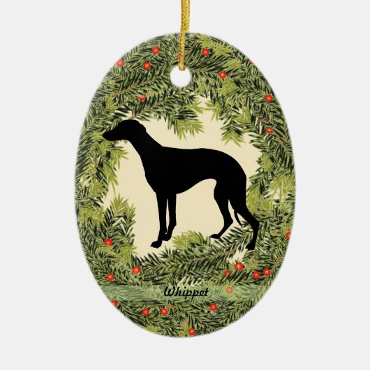 Whippet Wreath Keramisch Ornament (Voorkant)
