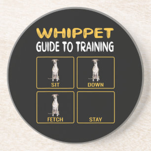 whippetgids voor het trainen van gehoorzaamheid bi zandsteen onderzetter
