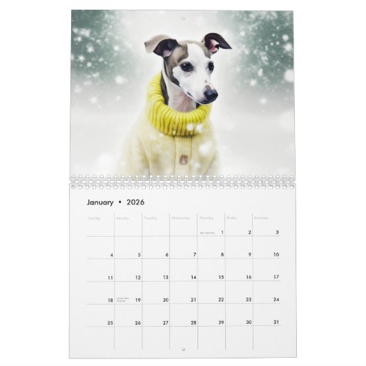 Whippets Kalender, elk jaar Kalender (Jan 2026)