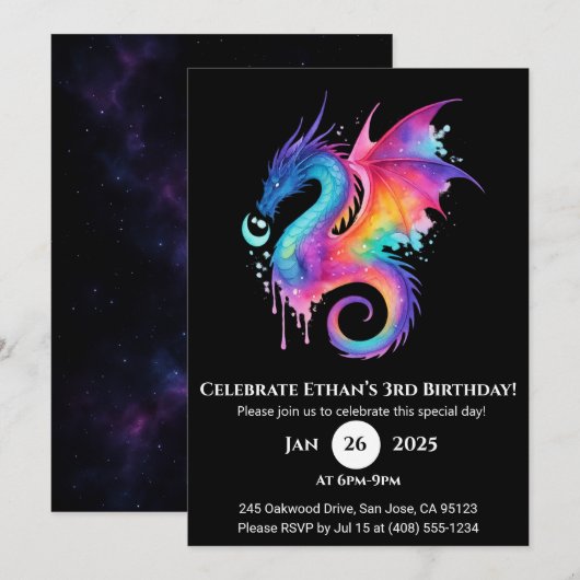 Whirlwind Galaxy Dragon Invitation d'anniversaire (Devant / Derrière)