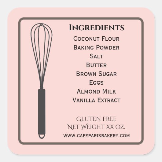 Whisk Pink Boulangerie Produits Étiquettes Ingrédi (Devant)
