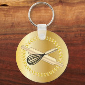 Whisk & Rolling Pin Baking Lover's Gold Laurel Sleutelhanger (Voorkant)