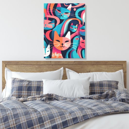 "Whisker" Abstracte Vector Cats Canvas Afdrukken (Insitu (Slaapkamer))