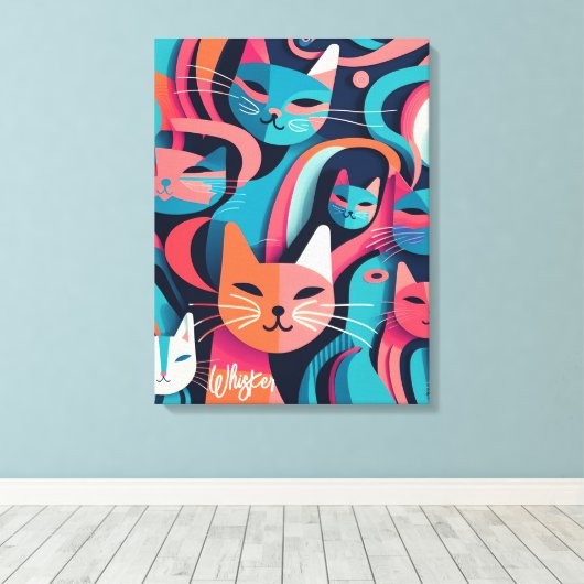 "Whisker" Abstracte Vector Cats Canvas Afdrukken (Insitu (Houten vloer))
