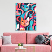 "Whisker" Abstracte Vector Cats Canvas Afdrukken (Insitu (Woonkamer))