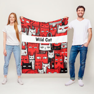 Whisker Wonderland: Rood Wit Zwart Kat Liefhebbers Fleece Deken