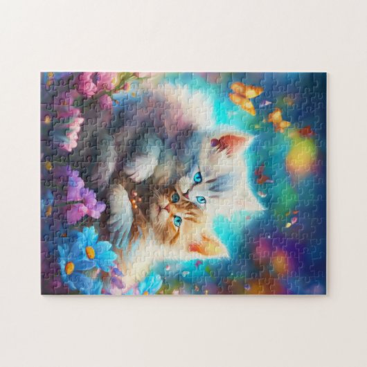 Whiskered Embrace: Kittens met vlinders Legpuzzel (Horizontaal)