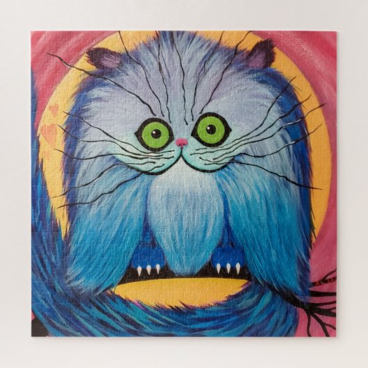 Whiskered Wonder – Bright Blue Fantasy Cat Legpuzzel (Verticaal)