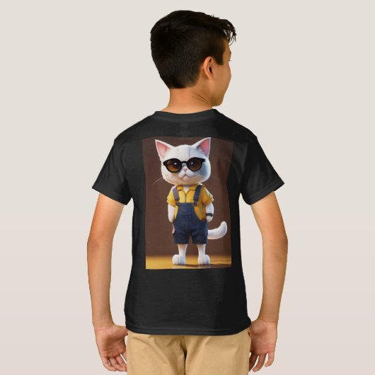 "Whiskered Workmate: Vrolijke kat in Pixar-stijl" T-shirt (Achterkant volledig)