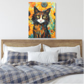 Whiskers en Zonnebloem Verrukking Kat Lover's Canvas Afdruk (Insitu (Slaapkamer))
